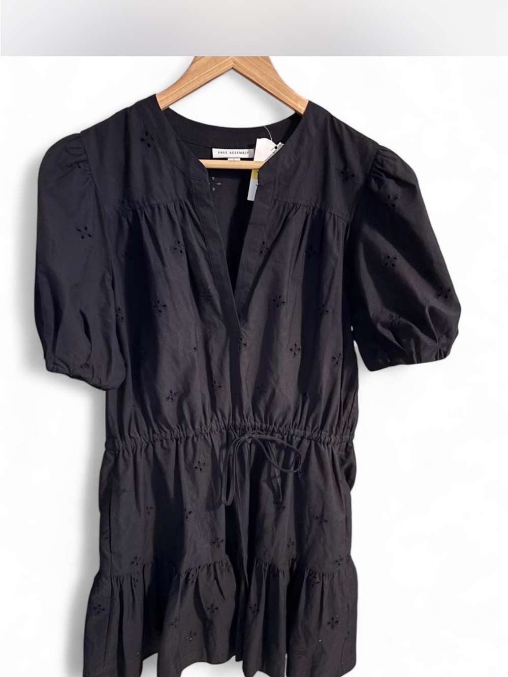 Free Assembly Black Eyelet Drawstring Mini Dress